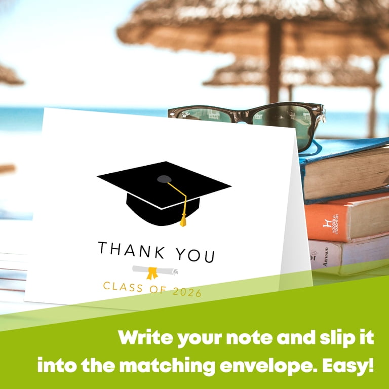 Graduation Cards 2026 Thank You Card - Cute & Stylish Greeting, Appreciation, Celebratory Greeting Card | 4.25 x 5.5 When Folded (A2 Size) | 80lb