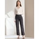 thumbnail image 3 of Pantalones a cuadros casuales para mujer, bolsillos, pierna recta, trabajo, oficina, pantalones Gris Oscuro Negro S, 3 of 6
