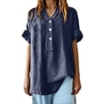 thumbnail image 4 of GZWYHT Linen Shirts For Women，Stand Collar Oversized Tshirts for Women Cowl Neck Tops for Women Medium Sleeve Casual Plain Shirts for Women Cute Cowgirl Outfits Blue L, 4 of 5