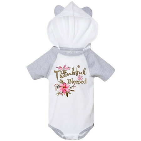 

Inktastic Thankful and Blessed Inspirational Saying with Pink Flowers Gift Baby Boy or Baby Girl Bodysuit