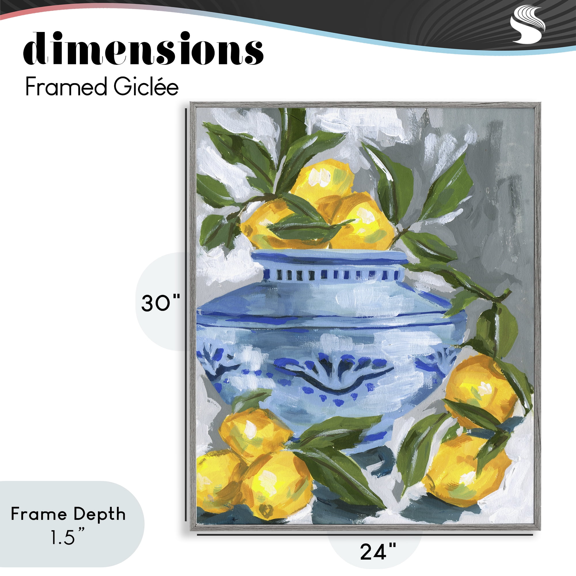 Stupell Industries Indigo & Lemon Vase Gray Framed Giclee Art, design by Melissa Wang