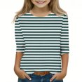 thumbnail image 2 of Maean Girls Striped Shirts 3/4 Sleeve Casual Basic Crewneck Tshirts Kids Girl Tunic Tops for 3-12 Years, 2 of 5
