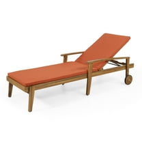 Senia Acacia Wood Outdoor Chaise Lounge with Water Resistant Cushion, Teak and Orange