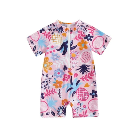 Bangyeer Toddler Baby Boy Girl Swimsuit Shark Print Bathing Suit Short Sleeve Zipper One Piece Rash Guard Infant Swimwear