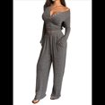 thumbnail image 3 of Conjuntos de Dos Piezas de Otoño para Mujer, Camiseta de Larga con Cuello en V y Pantalones Anchos, Conjuntos de Chándal Informal. Gris Oscuro M, 3 of 6