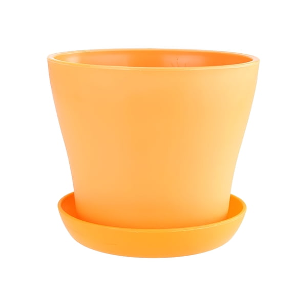 RAIRSKY Round Orange Plastic Plant Pot with Drainage Hole and Saucer