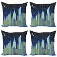 thumbnail image 1 of City Throw Pillow Cushion Case Pack of 4, Graphics Illustration of a Modern City Skyline, Modern Accent Double-Sided Print, 4 Sizes, Sky Blue Dark Night Blue, by Ambesonne, 1 of 2
