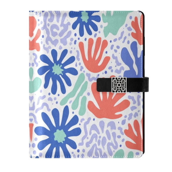 Leather Planner Leather Notebook Notebook Journal Binder Design Pen Pocket Design Convenient for Storage Abstract Bright Leaf Blooms