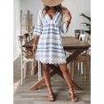 thumbnail image 5 of Women Striped V-Neck Geometric Pattern Casual Vacation Mini Dress with Lace Trim, 5 of 6