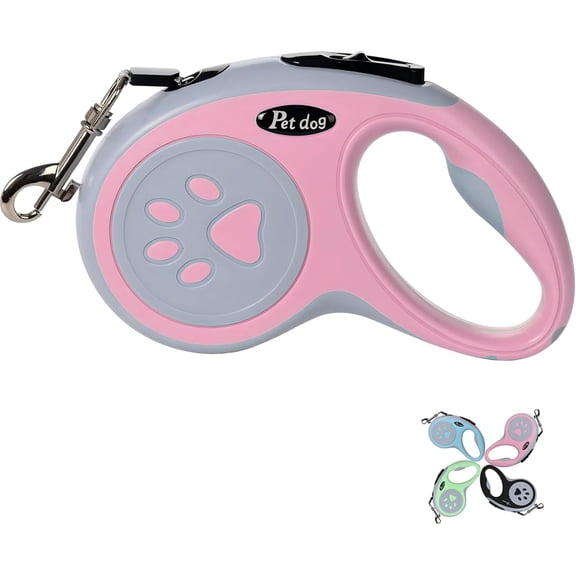 9.84ft Pink Retractable Dog Leash, Anti-Slip Handle & One-Touch Brake