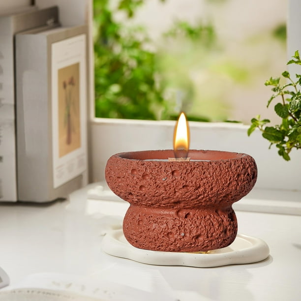 Vela de meteorito de cemento, recipiente de cristal sin llama, soporte para velas romántico y duradero.