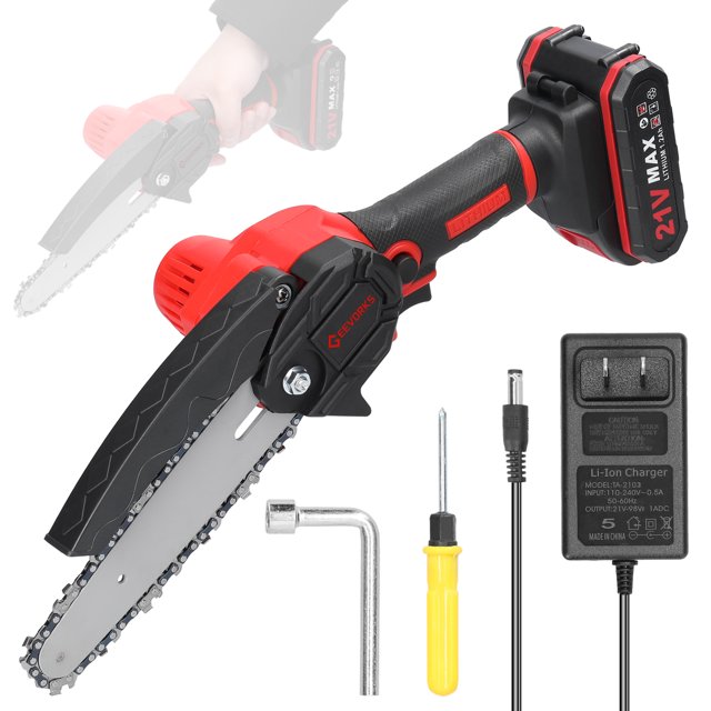 Motosierra eléctrica Sierras de podar eléctricas portátiles de 21V y 6 pulgadas, Motor de cepillo de motosierra para dividir madera pequeña, herramienta de carpintería con una sola mano Geevorks Motosierra eléctrica