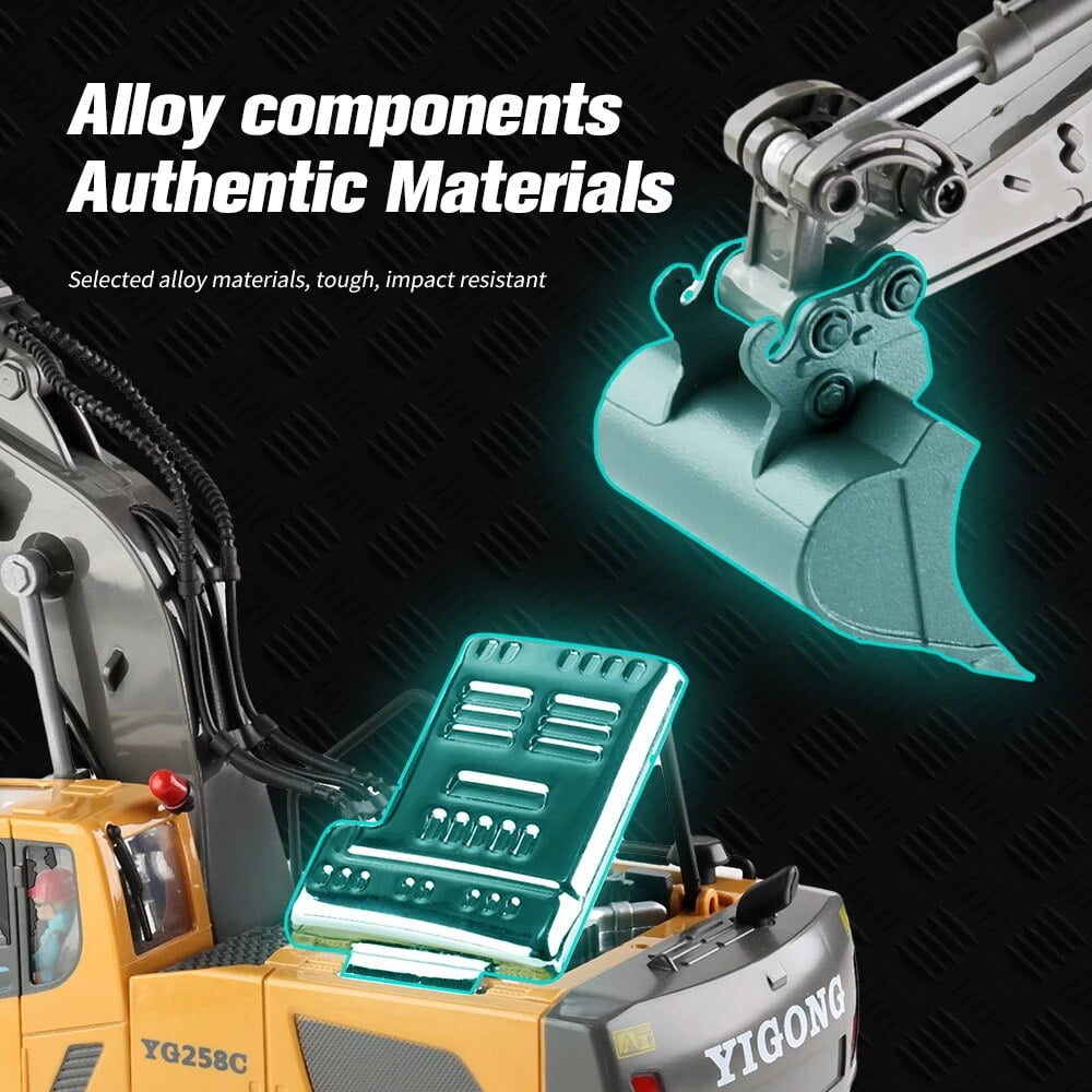 TZDZRC  Remote Control Excavator, 11 Channel RC Construction Vehicle Toys, Rechargeable RC Engineering Car Gifts for Kids