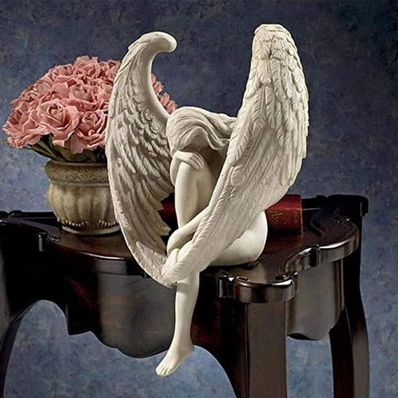 EdirFtra Angel Wing Garden Statue, Angel Sculpture, 3D Seated Fairy Art