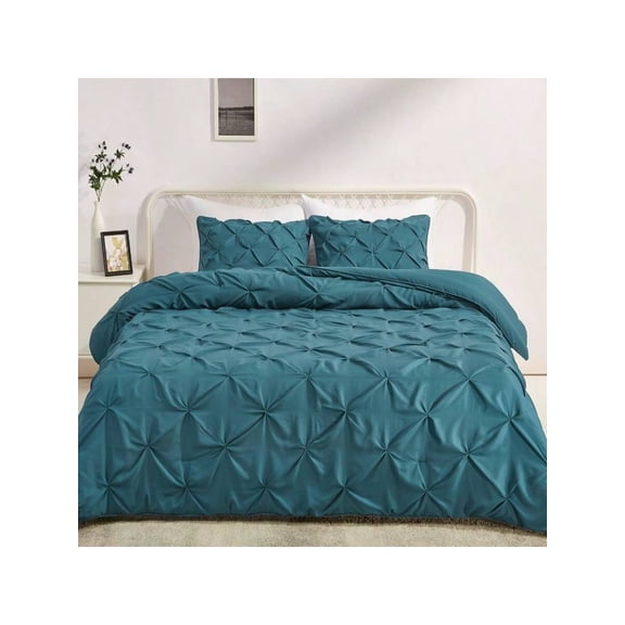 Soft King Size Comforter Sets AllSeason DownAlternative 3Piece Bedding Set Pinch Pleat Design Dark Teal