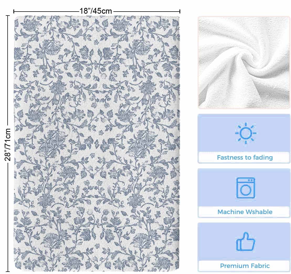 Blue Flower Kitchen Towels Set of 2, Vintage Farmhouse Boho Leaf Spring Summer Soft Microfiber Dish Towels, Absorbent Quick-Dry Washable Dishcloths for Kitchen Cleaning, Drying Dishes, 18x28 Inches