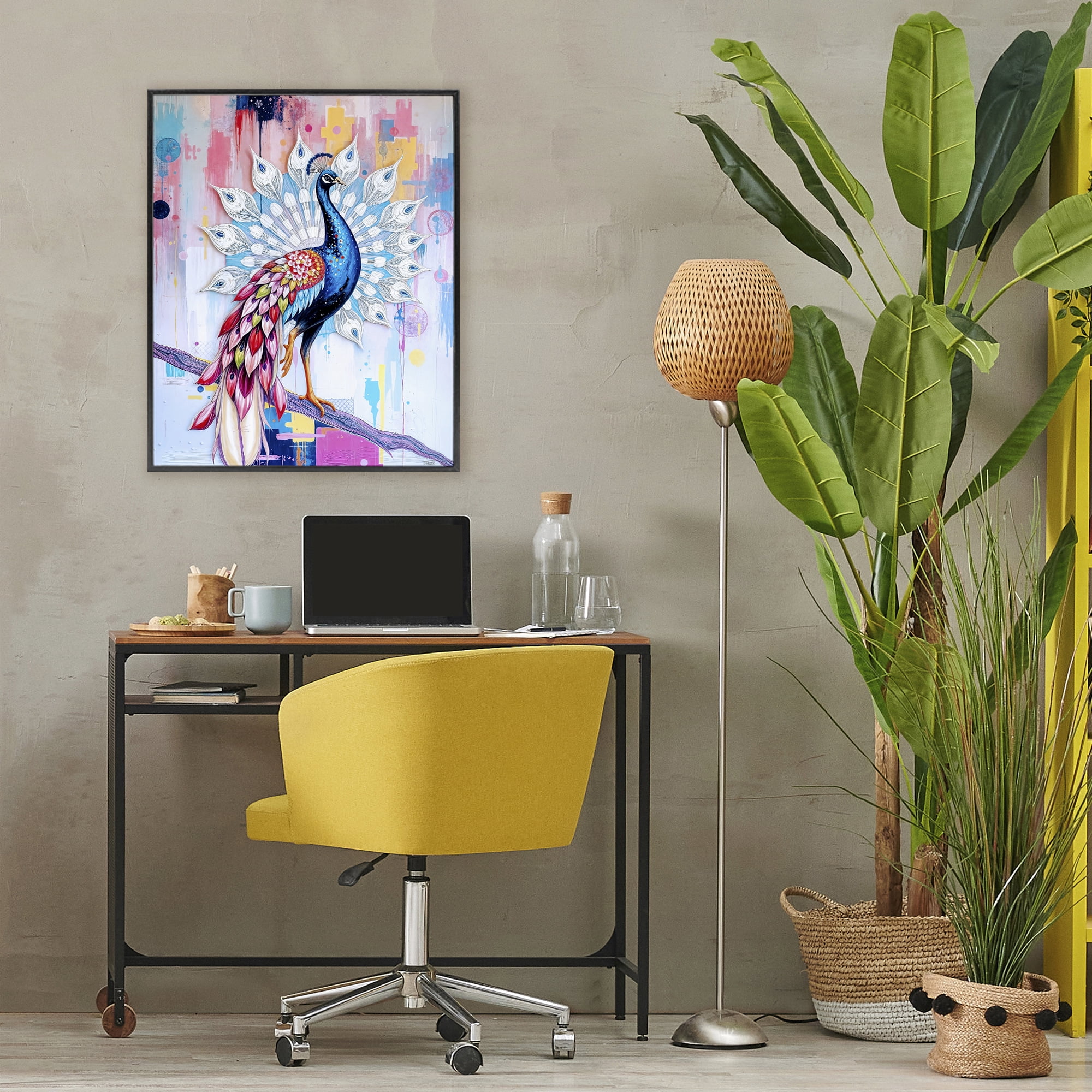 Stupell Industries Radiant Peacock on Branch Black Framed Giclee Art, design by Tabz Jones