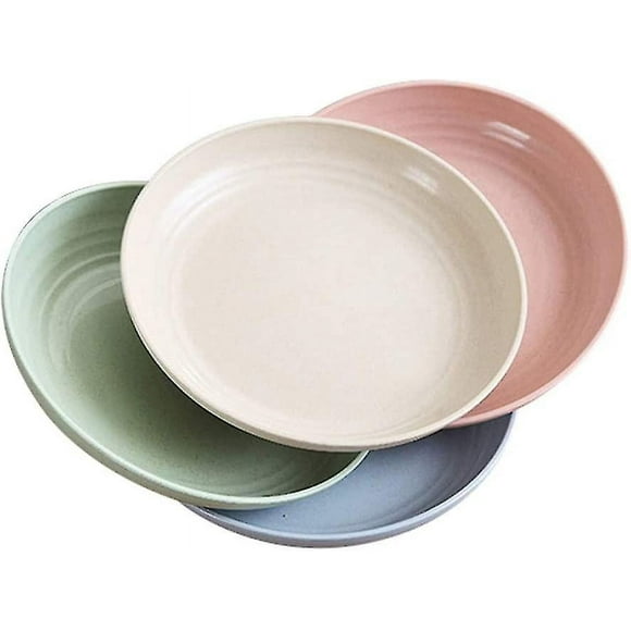 4-pcs 7.8in Wheat Stalk Dinner Plates Microwave & Dishwasher Safe, Lightweight Bpa Free Salad/cake/dissert Dishes For Baby Kids, Toddler, Anti-fallen
