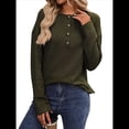 thumbnail image 2 of Suéter Tipo Túnica Informal de Larga con Cuello en V para Mujer, Estilo Henley, para Otoño, A , para el Trabajo Verde XL, 2 of 9