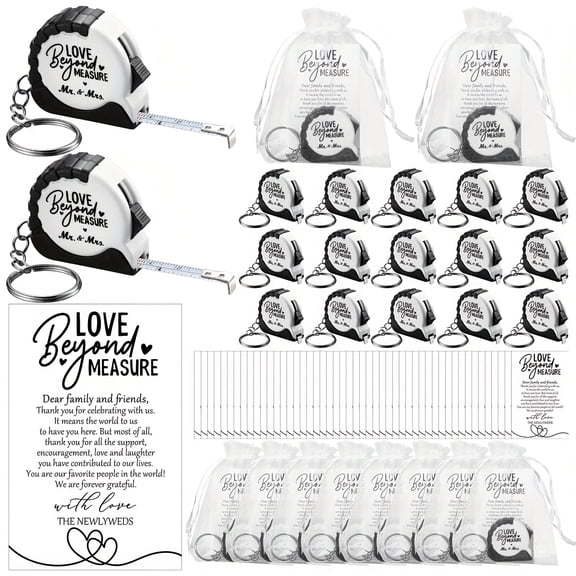 GoodFull 50 Sets Retractable Tape Measure keychains Gift Bags with Thank You Cards, “Love Beyond Measure” Wedding Guest Favors, Bridal Shower & Wedding Appreciation Gifts