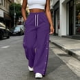 thumbnail image 2 of JIAYUE Women's Pants Casual Solid Color Drawstring With Pockets Button Design And Side Slit Long Sweatpants For Daily Lightweight Fashion Beach Vocation Wear, 2 of 9