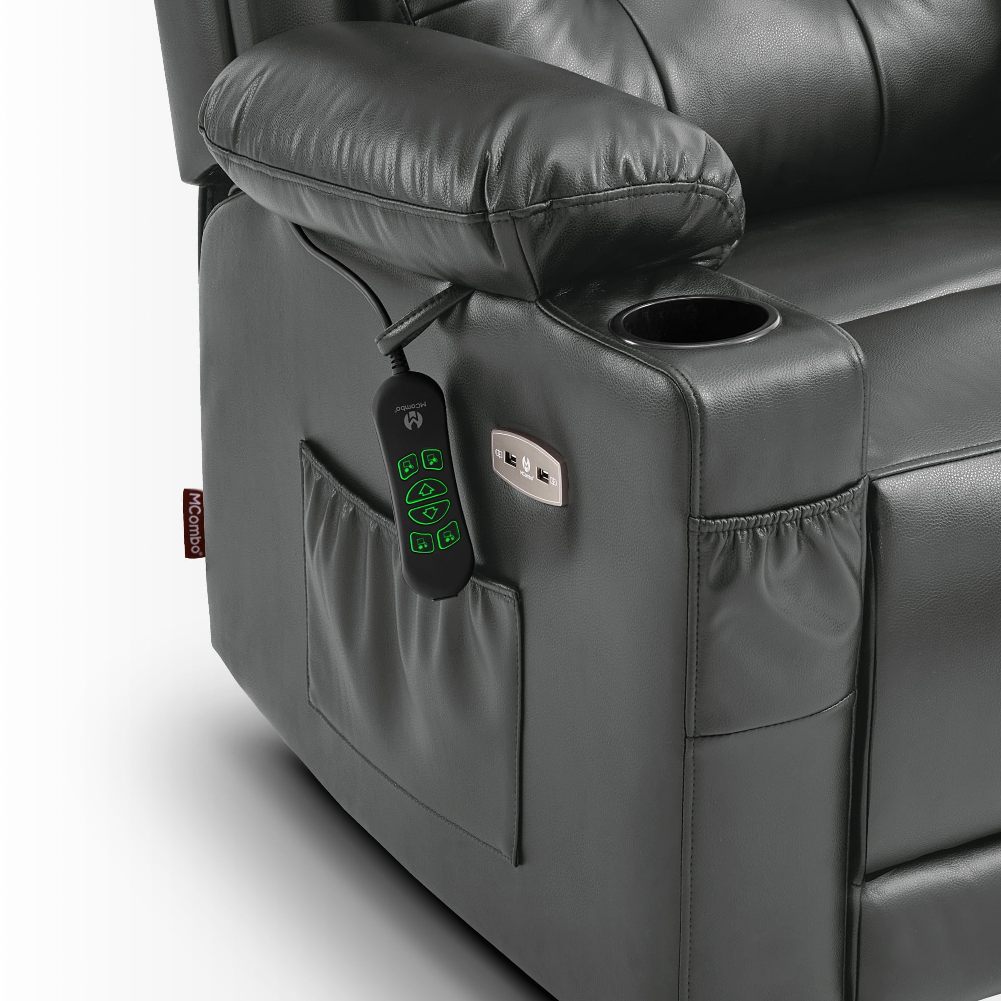 MCombo Large Triple Motor Power Lift Recliner Chair for Big and Tall Elderly, Faux Leather(Dark Grey)
