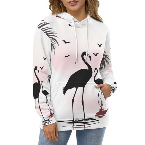 Flamingos Sunset Birds Hoodies Oversized Hoodie Women Long Sleeve Casual Sweatshirts