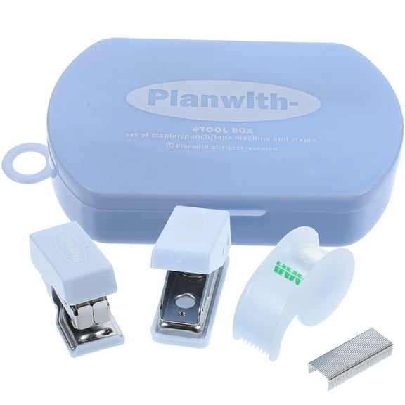 Eease Blue Desk Accessory Set: Stapler, Hole Punch, Tape Dispenser