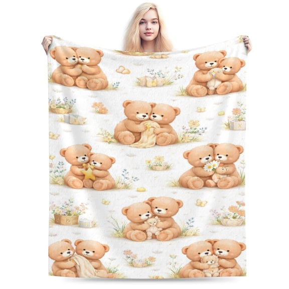 Teddy Bear Couple Throw Blanket Soft Lightweight for Couch Sofa Bed 50x40