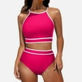 thumbnail image 1 of YDLCAFD independence Day Women's High Waisted Bikini Sets Sporty Two Piece Swimsuit Color Block High Cut Bathing Suits, 1 of 5