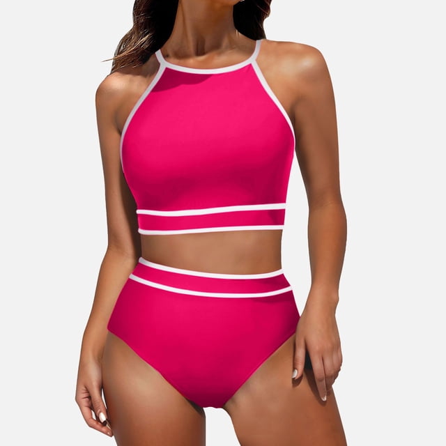 YDLCAFD independence Day Women's High Waisted Bikini Sets Sporty Two Piece Swimsuit Color Block High Cut Bathing Suits