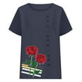 thumbnail image 4 of Women Summer Rose Print Short Sleeve Top Tee Graphic Cute T-Shirt,Women's Dressy Casual Tops Business Work Blouses White Button Down Shirts, 4 of 5