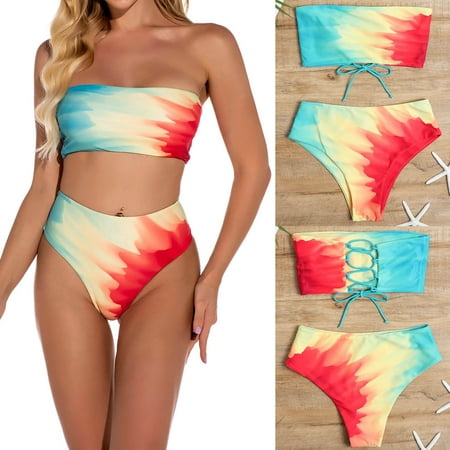 

Finelylove Sexy Swimsuit Lightly Lined Sport Bra Style Bikini Multi-color S