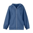 thumbnail image 4 of Zip Up Hoodie Women Long Sleeve Plus Size Plain Hooded Sweatshirts Fall Winter Trendy Casual Jacket with Pockets Shirts(Navy,S), 4 of 6