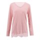 thumbnail image 4 of Mujeres Casual Color sólido Encaje Empalme Cuello redondo Manga larga Blusa delgada Camiseta Tops Pompotops gfhjh10058, 4 of 5