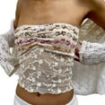 thumbnail image 1 of Women Sexy Y2k Tube Top Off Shoulder Strapless Lace Patchwork Mesh Bandeau Crop Top Fairy 90s Streetwear, 1 of 3