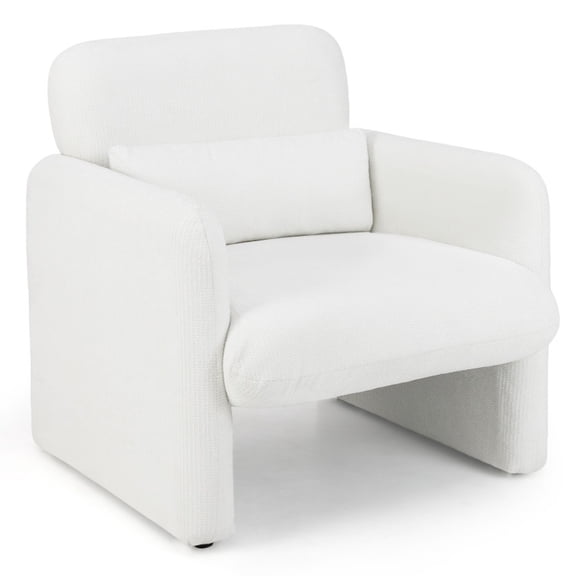 Furnibear Modern Upholstered Chenille Accent Chair with Removable Lumbar Pillow, 330 lbs Capacity, White