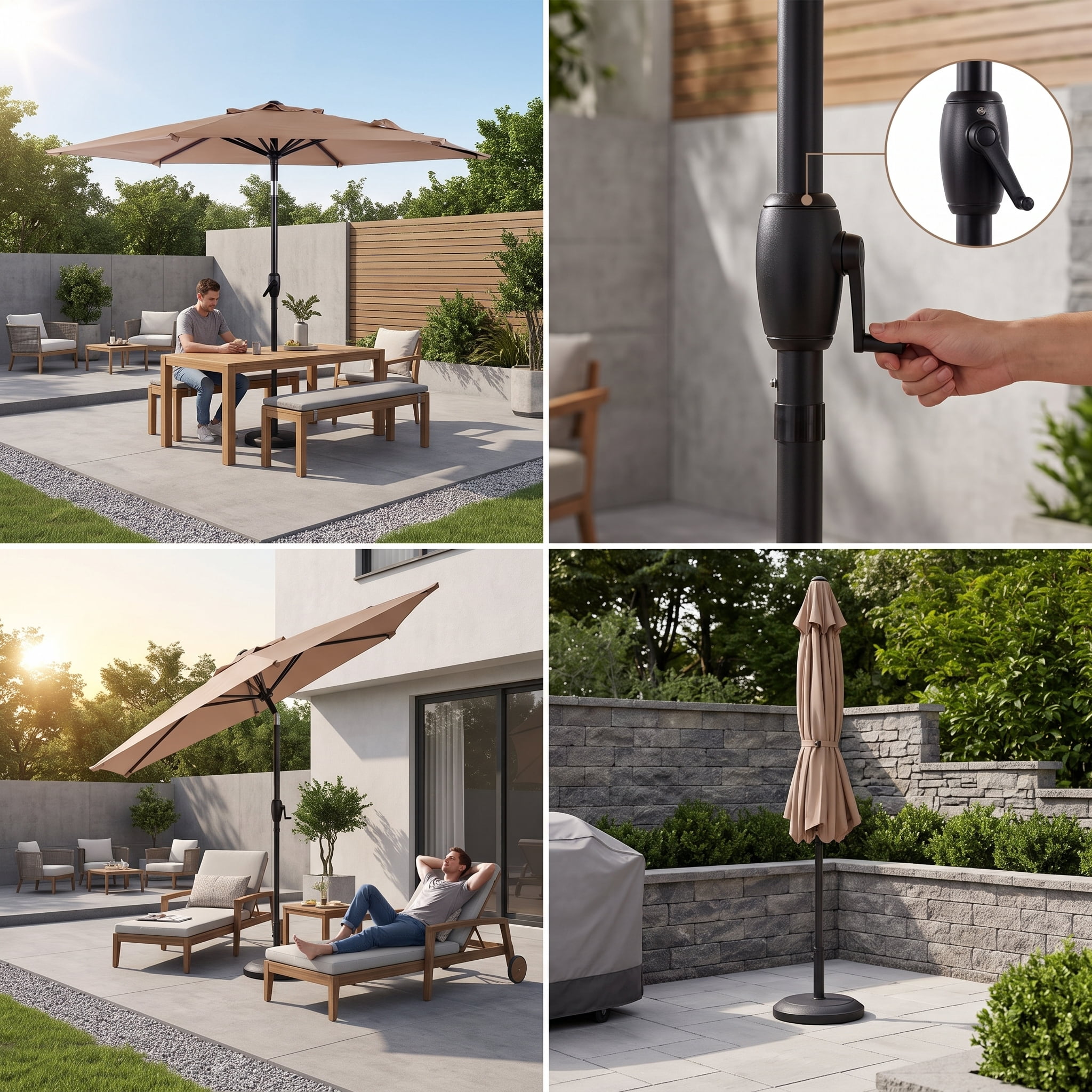 7.5FT Brown Outdoor Market Patio Umbrella with Crank & Push Button 45° Tilt, 6-Rib Iron Pole PA Waterproof Polyester Canopy for Garden Deck Pool Backyard, Base Not Included