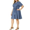 thumbnail image 4 of MODA NOVA Juniors' Plus Wrap Belted High Waist Chambray Midi Dress, 4 of 6