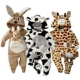 thumbnail image 1 of Kit 3 Mameluco con Gorro Bordado Kiss Canguro, Vaca, Jirafa con peluches Baby Kisses KitB334, 1 of 5