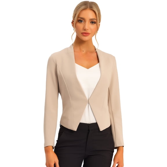 Chaqueta Corta Casual De Negocios De Oficina De Trabajo Sin Cuello Para Mujer Camello S