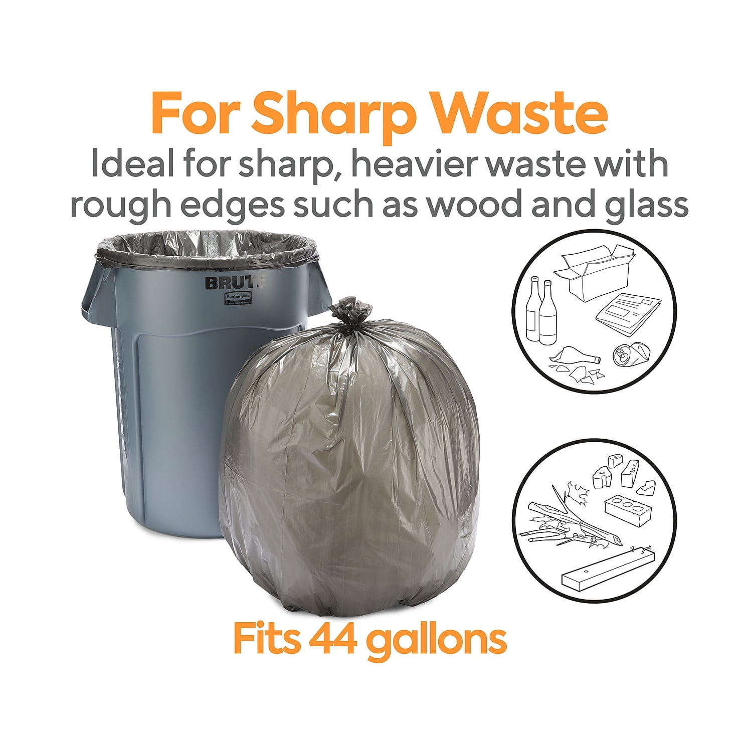HITOUCH BUSINESS SERVICES AccuFit 44 Gal. Trash Bags Low Density 1.3 Mil Black 20 Bags/Roll 5 RL