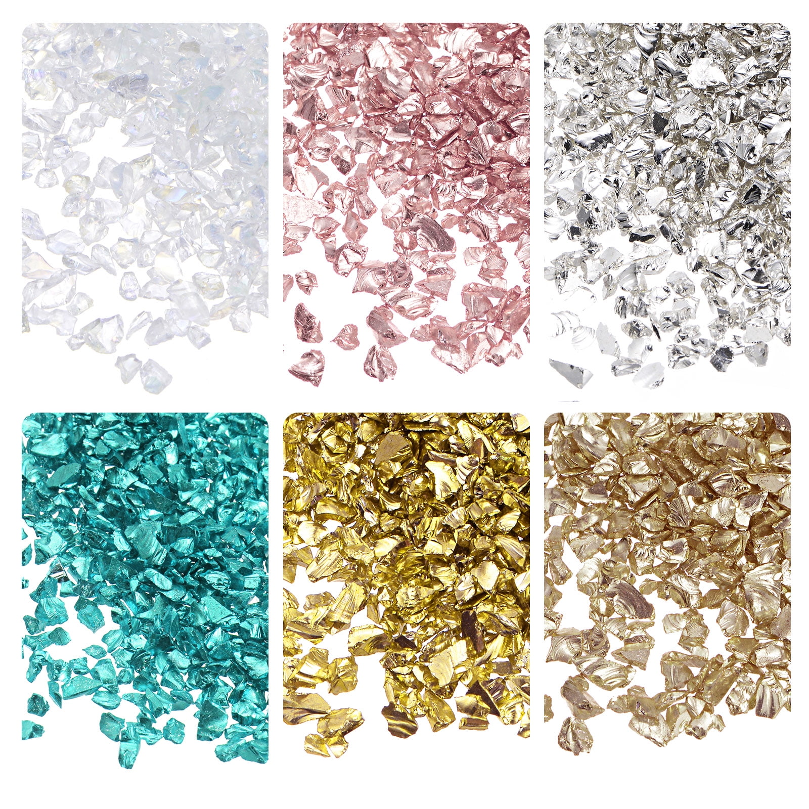 Uxcell 6 Colors Crushed Glass Chips, 1-4mm Irregular Glitter Metallic ...
