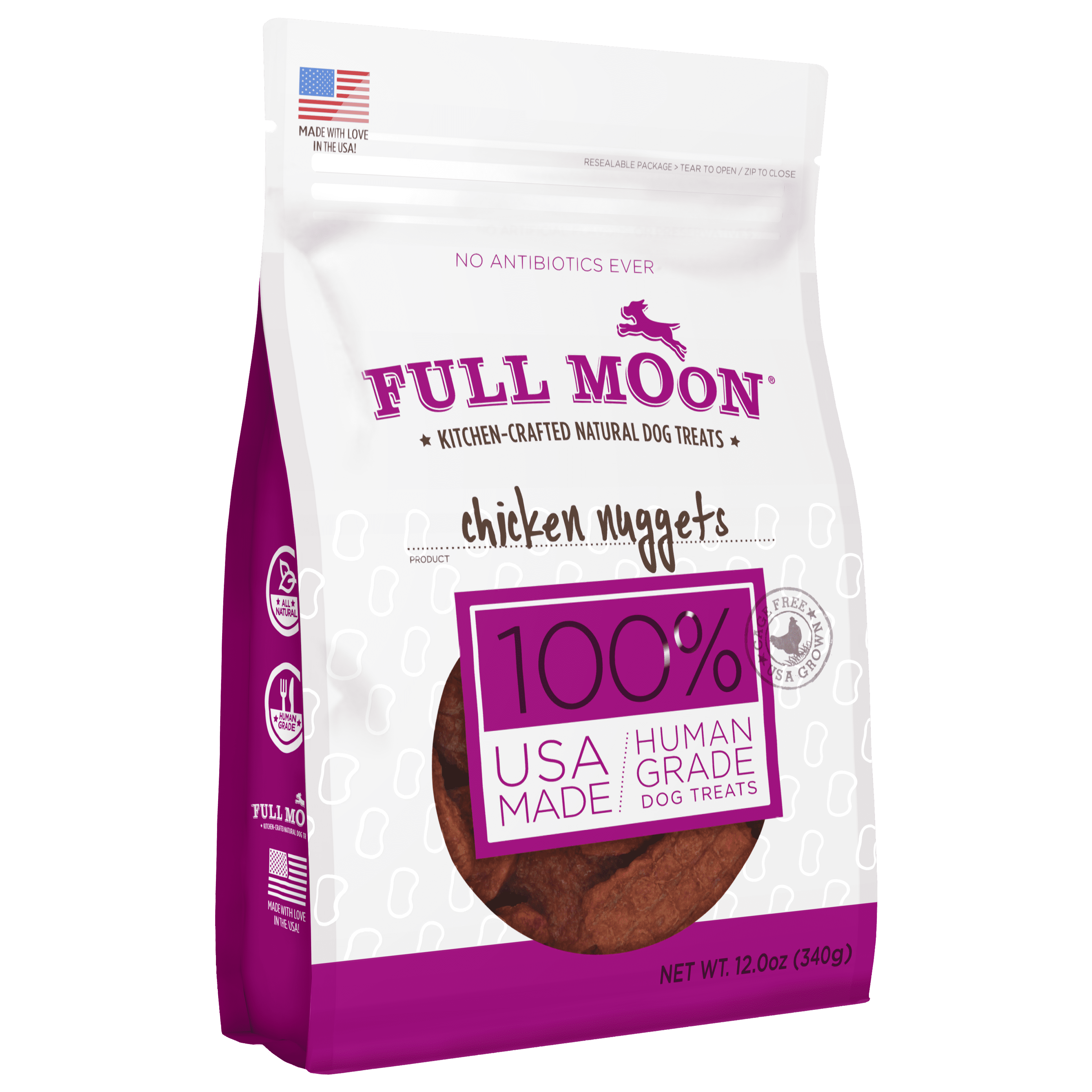 Full Moon All Natural Human Grade Dog Treats, Chicken Nuggets, 12 Ounce