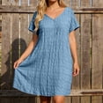 thumbnail image 4 of Puliio Mini Dresses for Women Summer Short Sleeve V Neck Textured Loose Casual Daily Wear Dress, 4 of 6