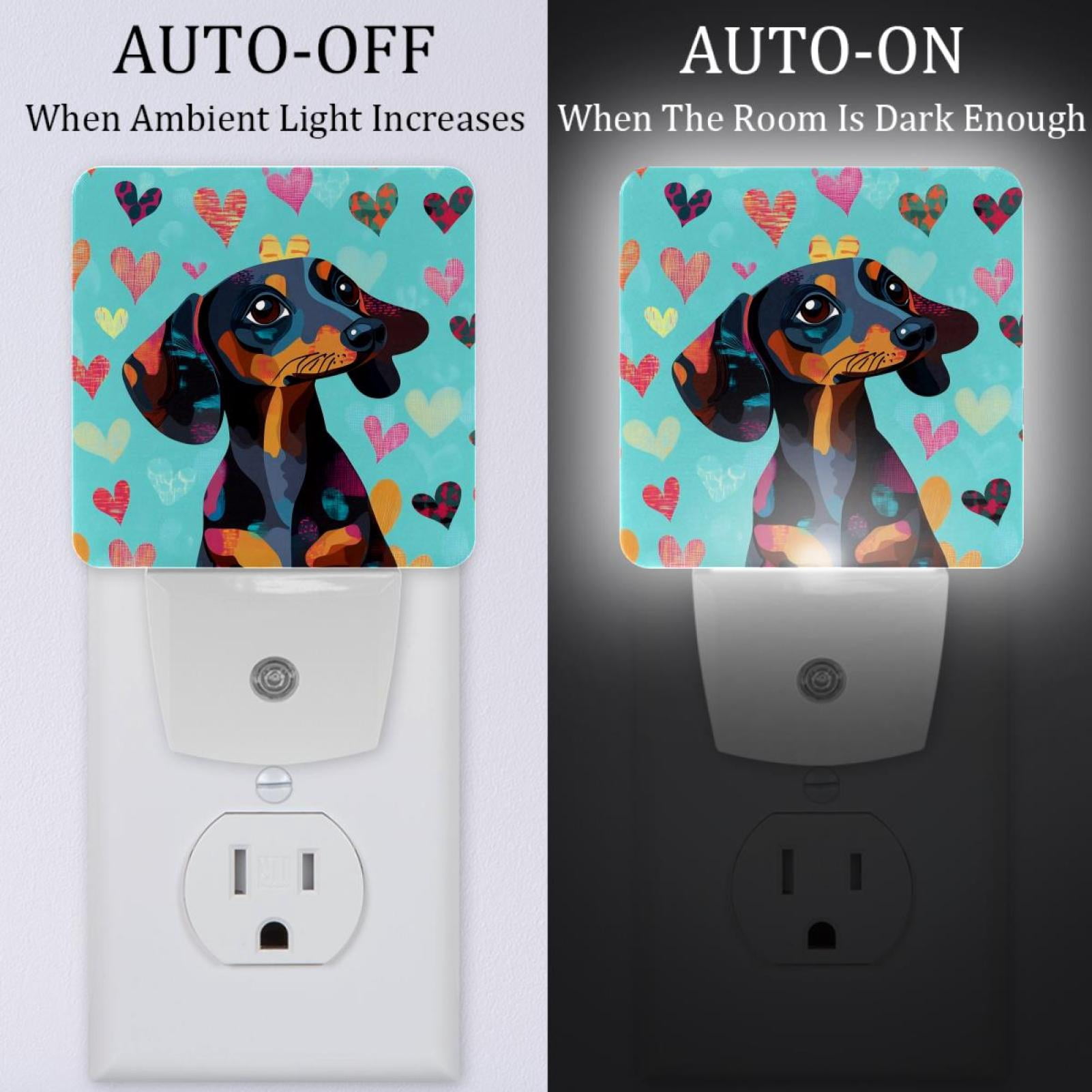PhooArto Dachshund Dog Love Heart Plug in LED Night Light Auto Sensor Dusk to Dawn Decorative Night for Bedroom, Bathroom, Kitchen, Hallway, Stairs, Baby's Room, Energy Saving