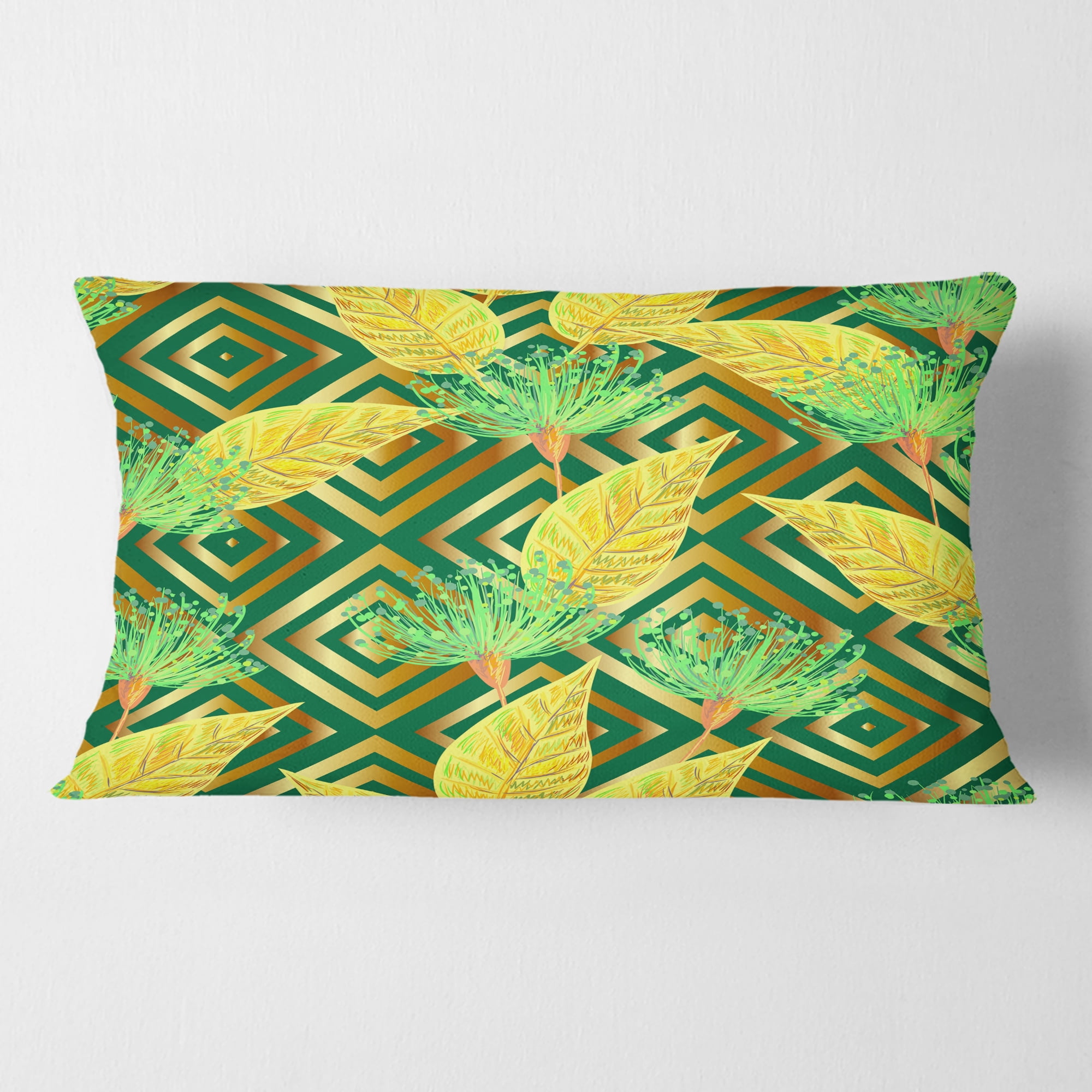 Designart Tropical Gold Luxury Pattern II' Mid-Century Modern Throw Pillow - 12x20