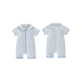 thumbnail image 2 of BemeyourBBs Newborn Baby Boy Girl Summer Clothes 0 3 6 Months Plaid Romper One Piece Outfit Short Sleeve Turn-down Collar Zipper Jumpsuits Shorts, 2 of 9