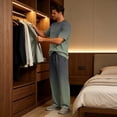 thumbnail image 5 of Dwelliawo Men Cool Pajama Set Soft Modal Short Sleeve Sleepwear Relax Fit 2 Piece Outfit Crew Neck Loungewear With Pockets For Night And Daily Lounging Dark Gray M, 5 of 9