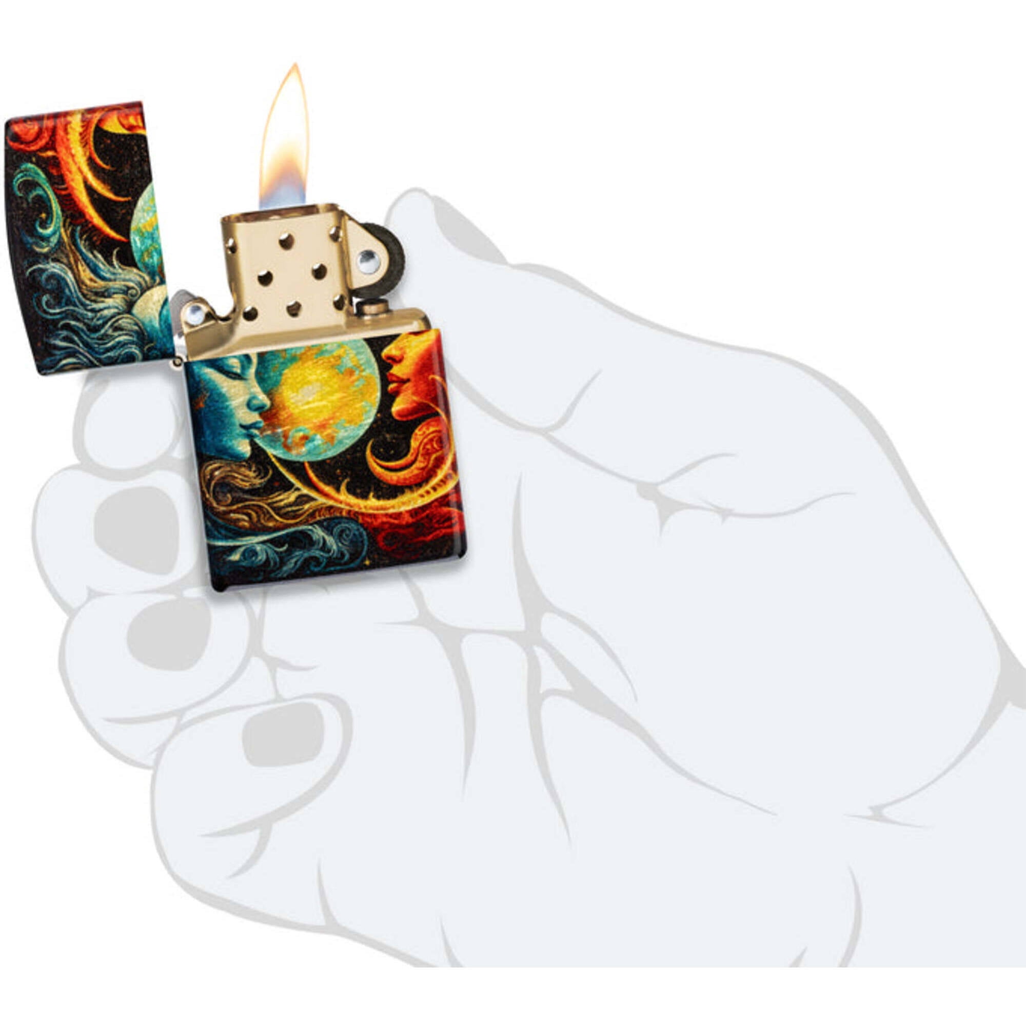 Zippo 46563 Sun and Moon Design Metal Windproof Pocket Lighter